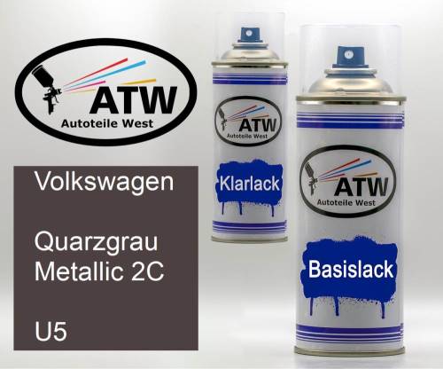 Volkswagen, Quarzgrau Metallic 2C, U5: 400ml Sprühdose + 400ml Klarlack - Set, von ATW Autoteile West.